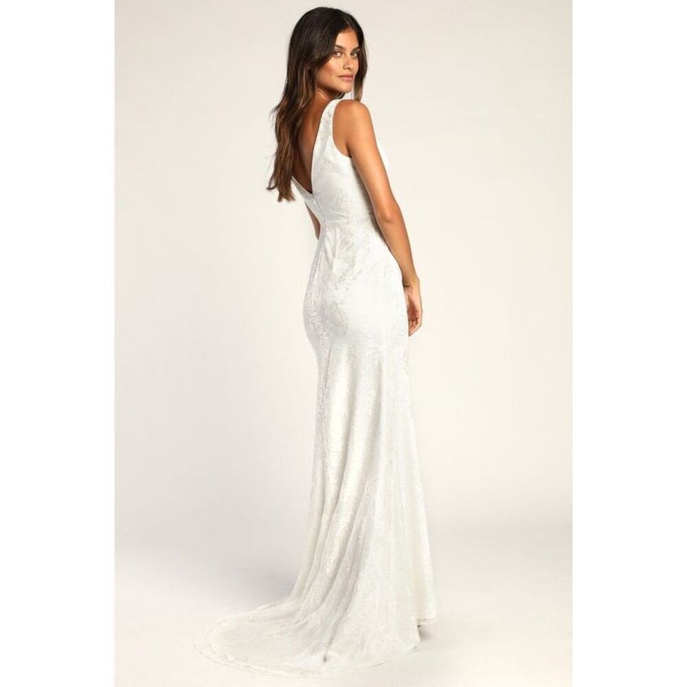 Lulus WEDDING Made For Forever White Lace Mermaid Maxi Dress - Size M NEW W/TAGS